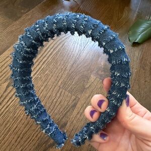 Frayed Denim Padded Headband - Dark Blue